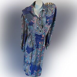 Leslie Fay Multicolor Paisley Long Sleeve Dress